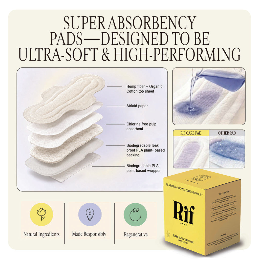 Organic Cotton and Hemp Fiber Menstrual Pads with Wings - Super 3-pack Bundle 36 total-1